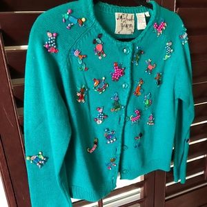 Michael Simon Womens Turquoise Beaded Sweater